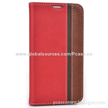 Folio Stand Leather Case for Samsung Galaxy S5, Cutout for Buttons and Camera